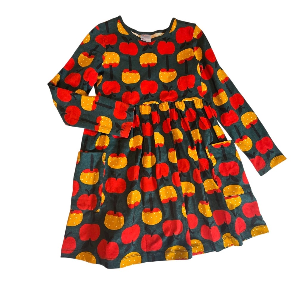 Hanna Andersson Caramel‎ Apple Dress Girls Sz 120cm US 6-7 100% Cotton Colorful